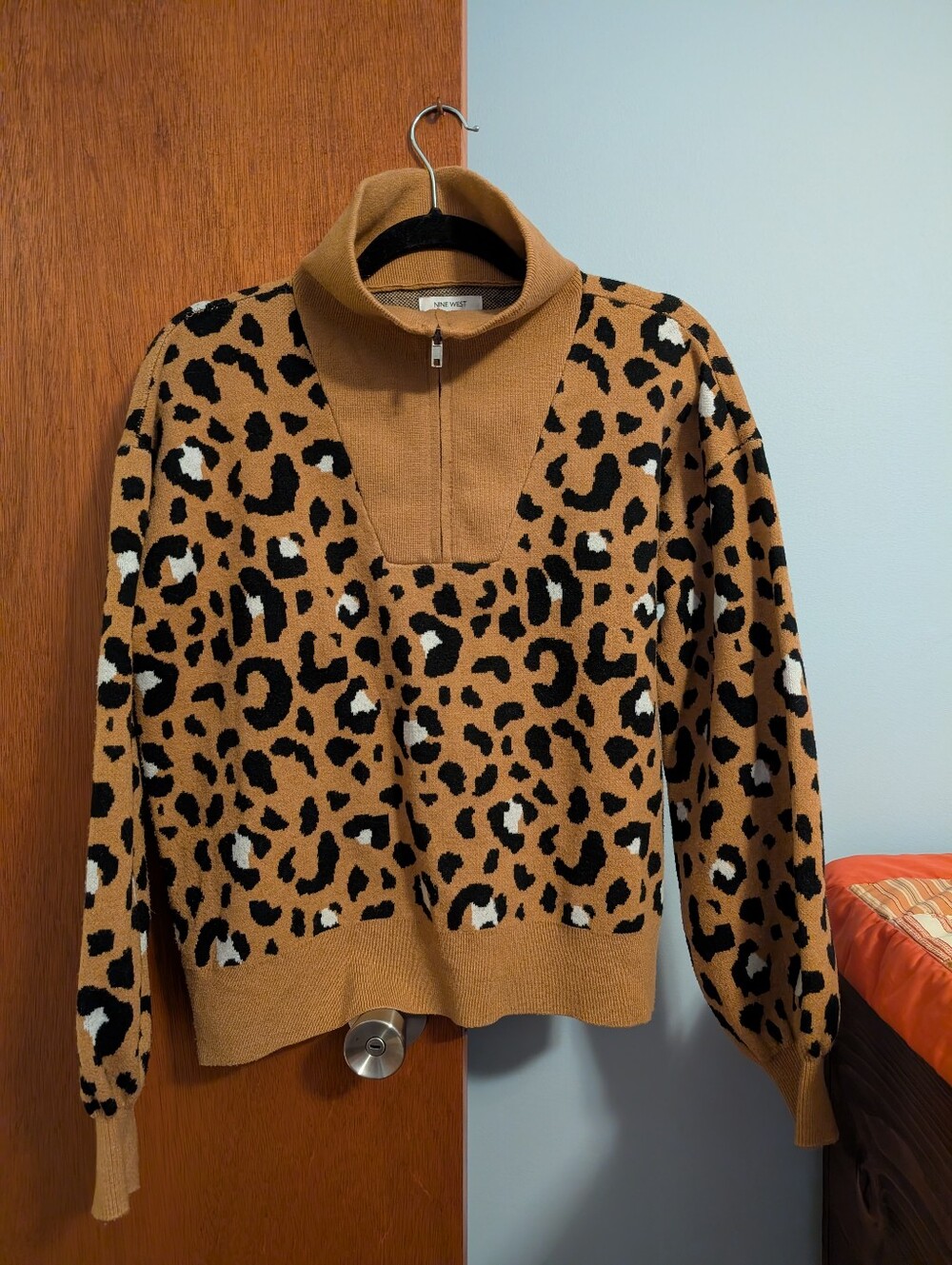 Nine West Leopard Print Half-Zip Sweater - Camel Women's Size M